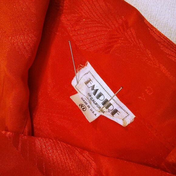 Vintage 70s Empire California Satin Bow Blouse Top -XL Feathers GA Print Buttons - Picture 9 of 11